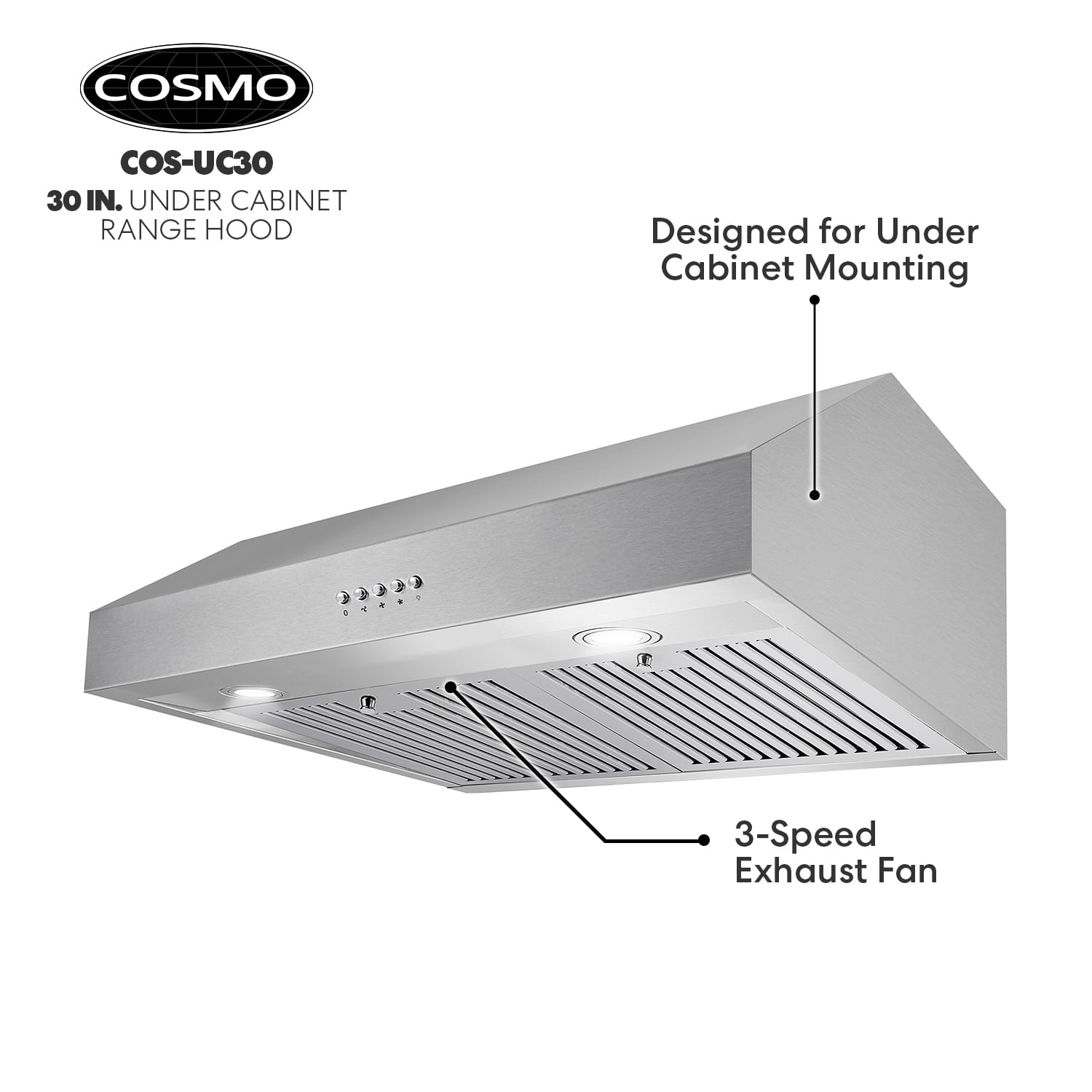 30 Inch Cosmo UC30 Under Cabinet Stainless Steel Range Hood 380 CFM Du –  APPLIANCE BAY AREA