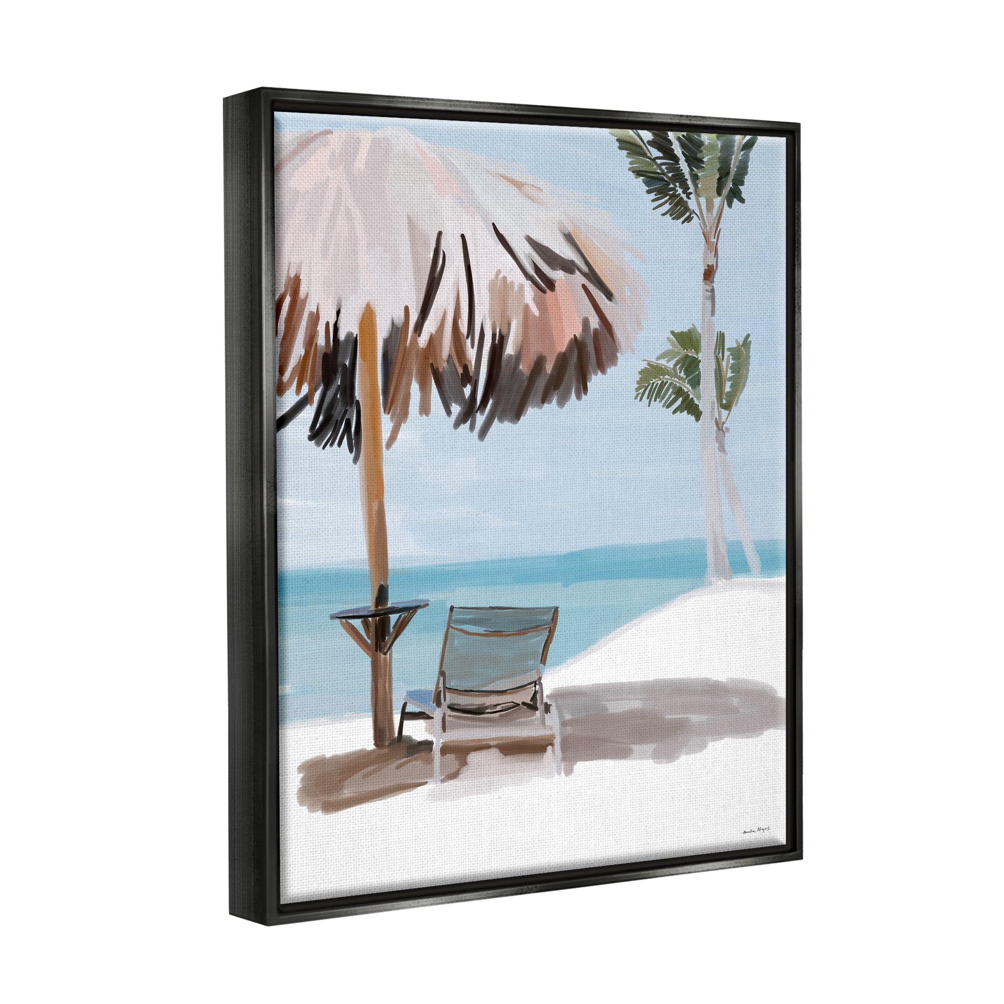 Stupell Industries Tropical Beach Hut Scenery Nature Painting Black Floater Framed Art Print Wall Art, 17 x 21