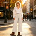 thumbnail image 6 of Wide Leg Palazzo Pants for Women Elastic Waist Summer Work Trousers Straight Leg Dressy Pants with Pockets Teacher Outfits L, 6 of 6