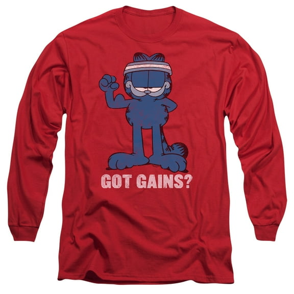 Garfield Got Gains Long Sleeve Adult 18/1 T-Shirt Red