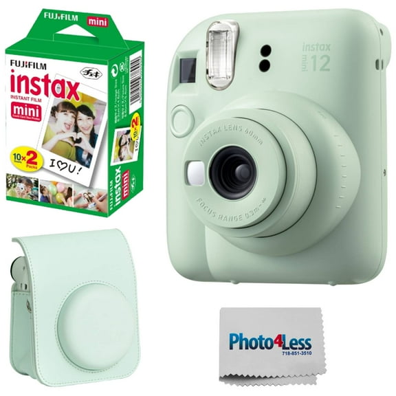 Fujifilm Instax MiniI 12 Instant Film Camera Mint Green, Fujifilm Instax Mini Twin Pack Instant Film 20 Prints, Prtotective Case, Gift Bundle