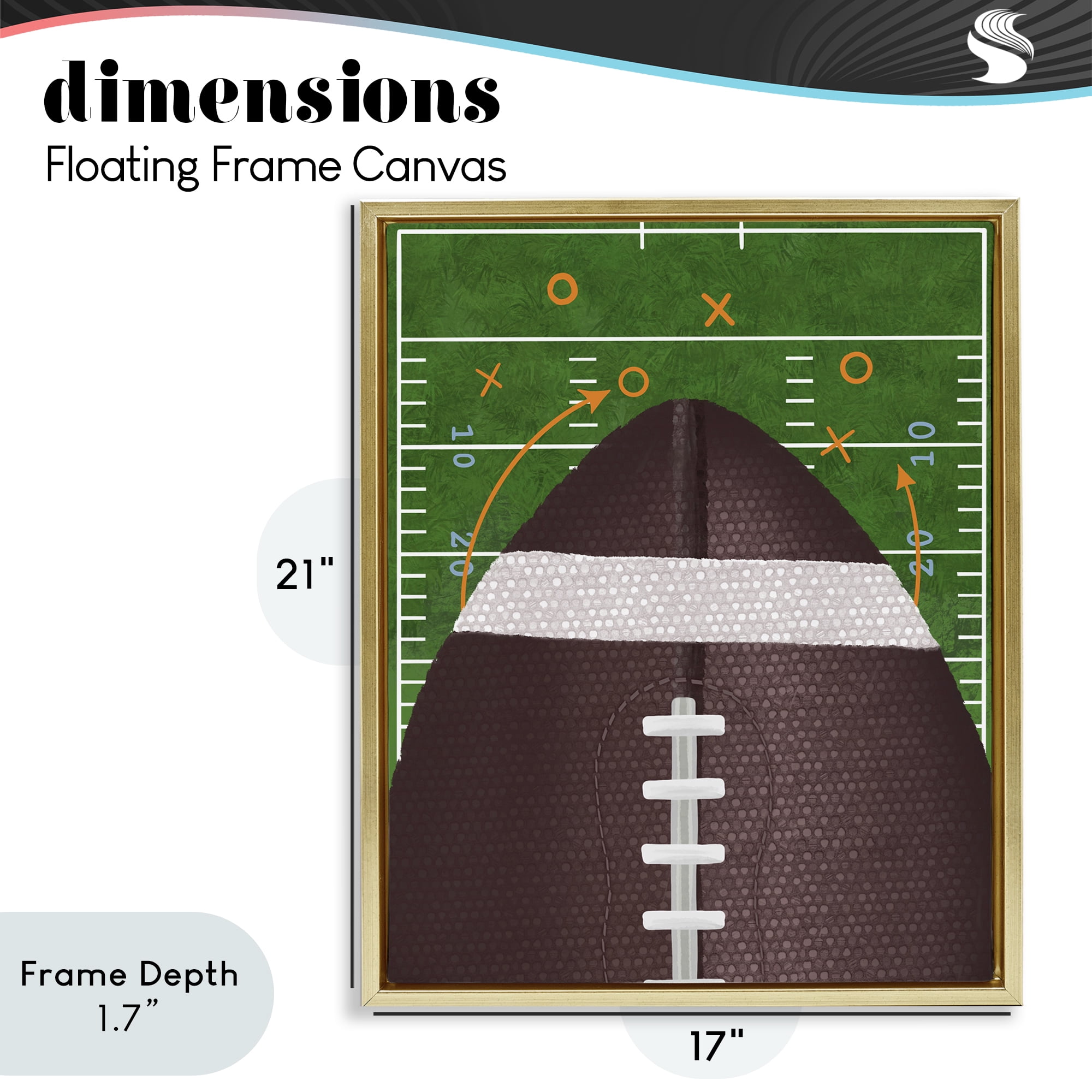 Stupell Industries Football Field Tactics Gold Framed Floater Canvas Wall Art, design by Jennifer Stith