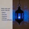 thumbnail image 3 of Hanging Moroccan Lamp Decorative Lantern with Chain for Indoor Home Decor, Outdoor Patio, Black Metal, Cobalt Blue Glass, 3 of 12