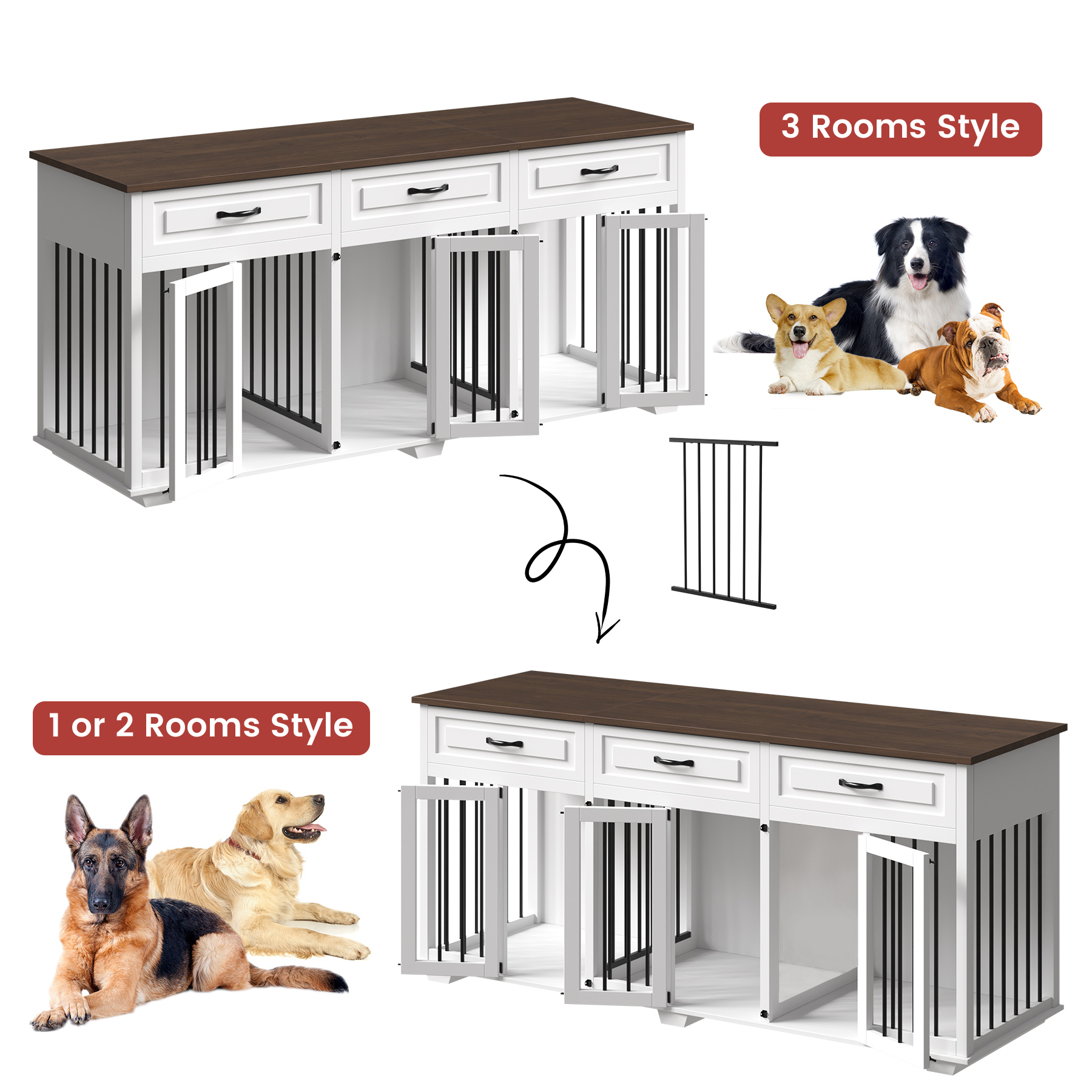 Lovinouse 71 Large Dog Crate Furniture, Wooden Dog Crate Kennel with  Divider (Without Tray) 