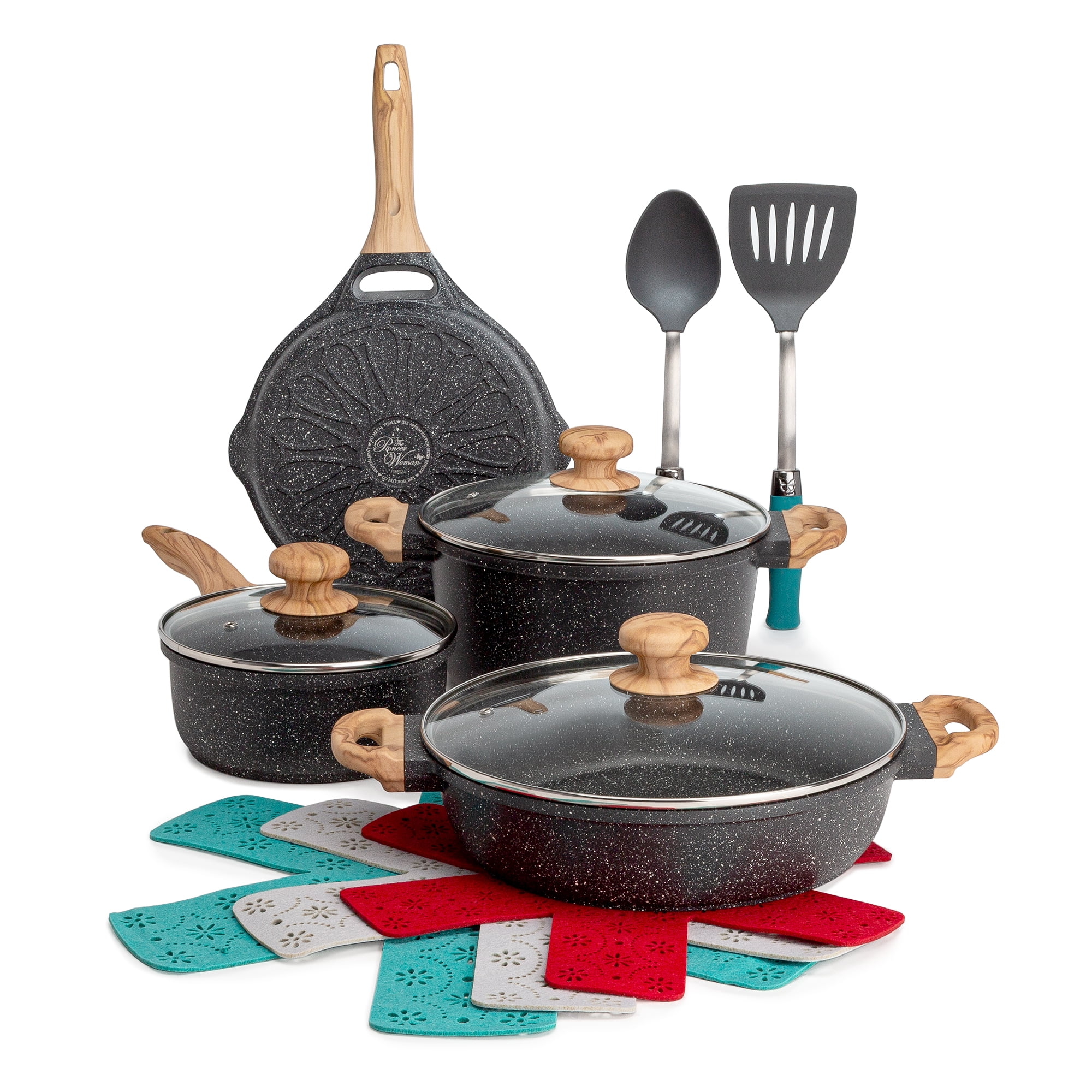 RED The Pioneer Woman Frontier Speckle 5Piece Cookware Combo Set 