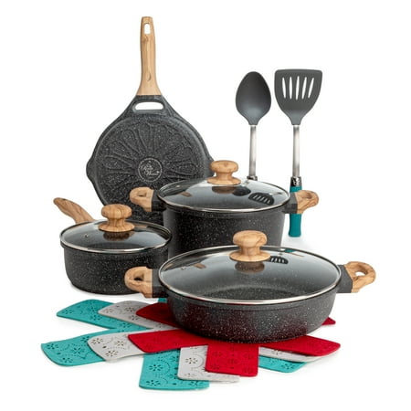

yuwan Prairie Signature 12-Piece Cast Aluminum Cookware Set Charcoal Speckle