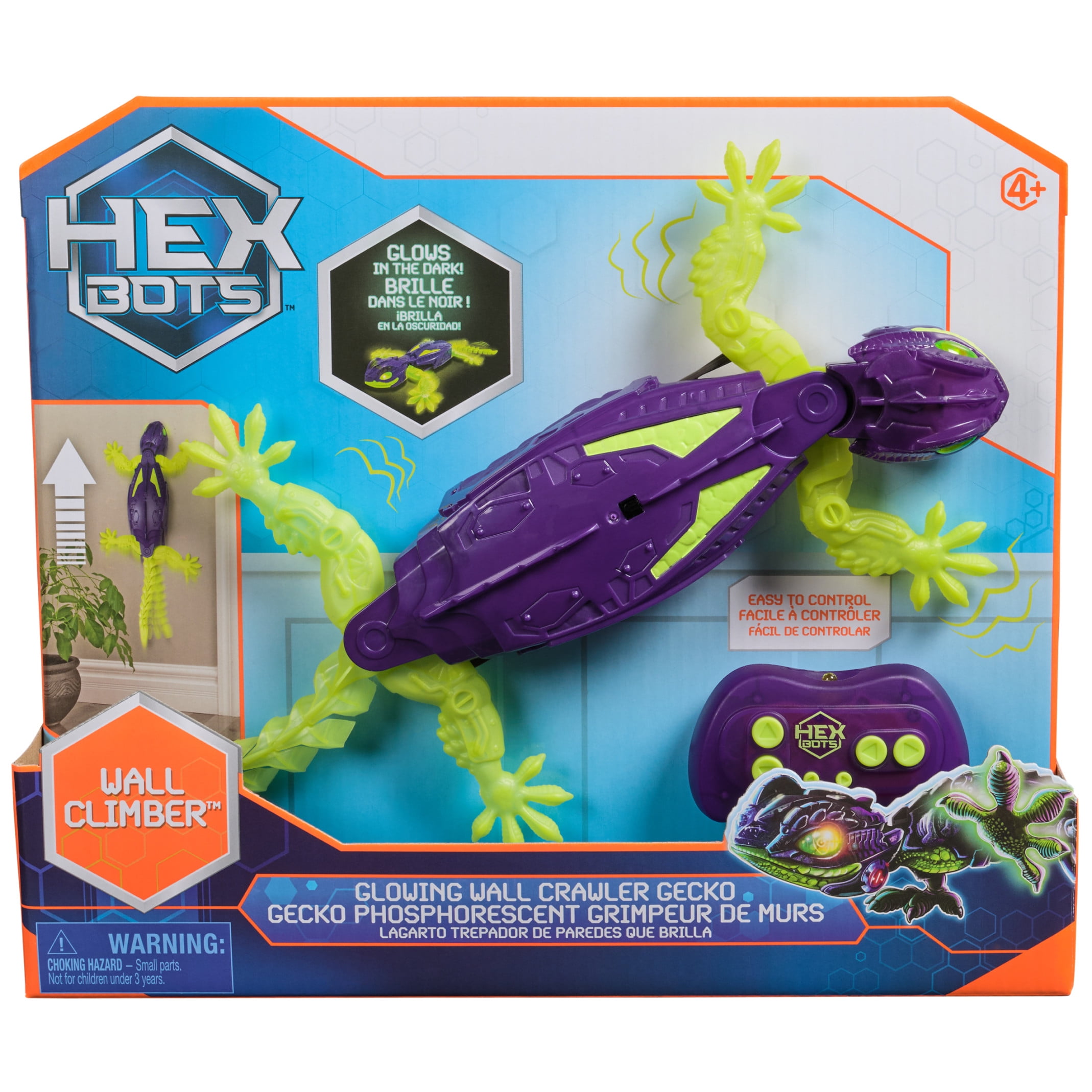 HEX BOTS Glow-in-the-Dark Wall Crawler Gecko, Robot Toys for Kids Ages 4 and up