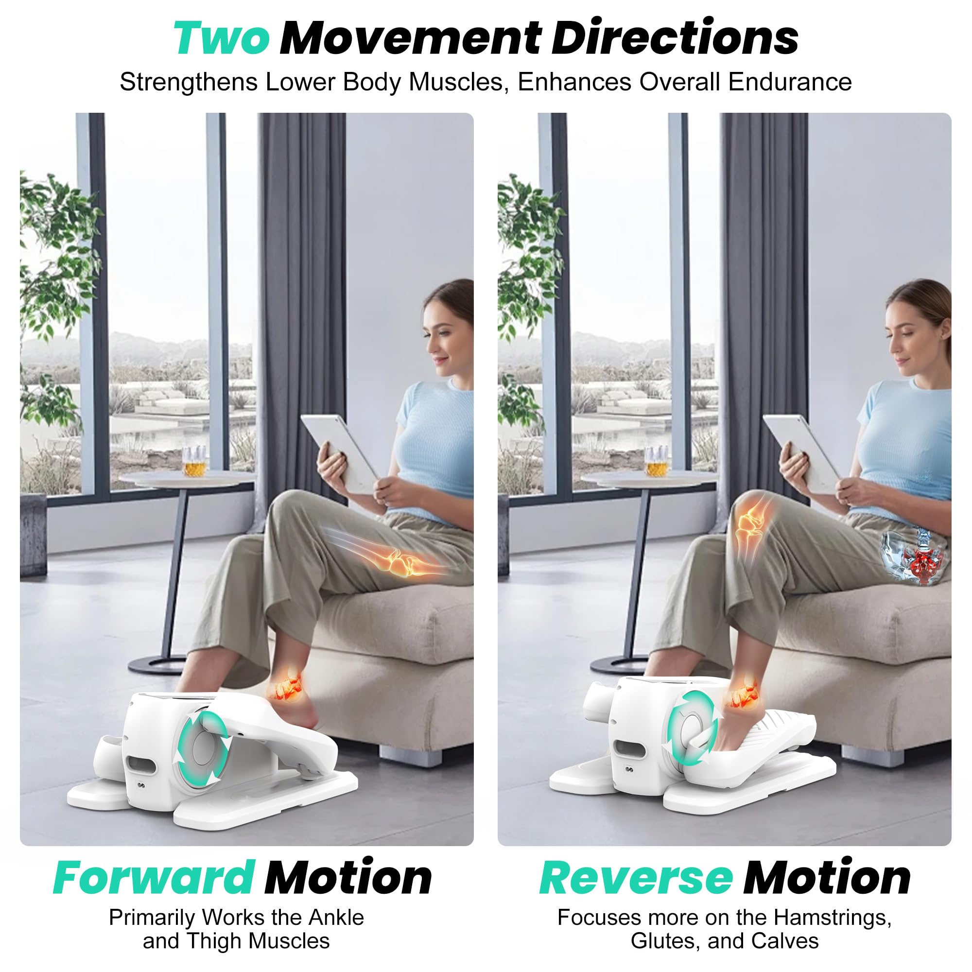 ADVWIN Music Under Desk Elliptical Machine, Electric Leg Exericser While Sitting for Seniors, Seated Pedal Exerciser with Remote Control, Portable Training Equipment for Home Office