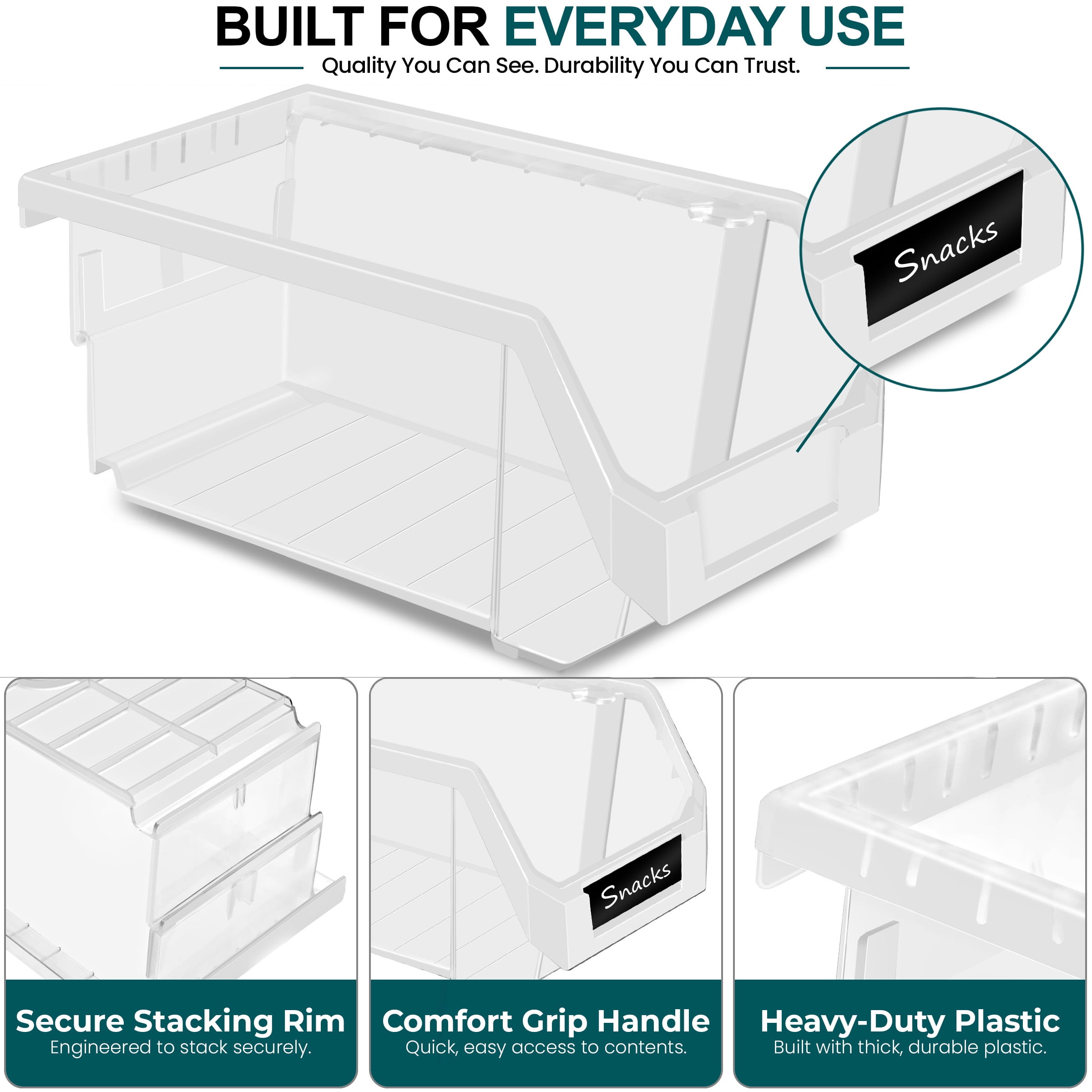 Sorbus Clear Storage Bins, 8 Pack, Stackable Open Front Organizers for Pantry, Closet and Office Use