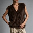 thumbnail image 5 of Womens Solid Fuzzy Knit Vest V Neck Button Front Sleeveless Cardigan Loose Fit Knitted Waistcoat Casual Layering Sweater Vest Brown S, 5 of 5