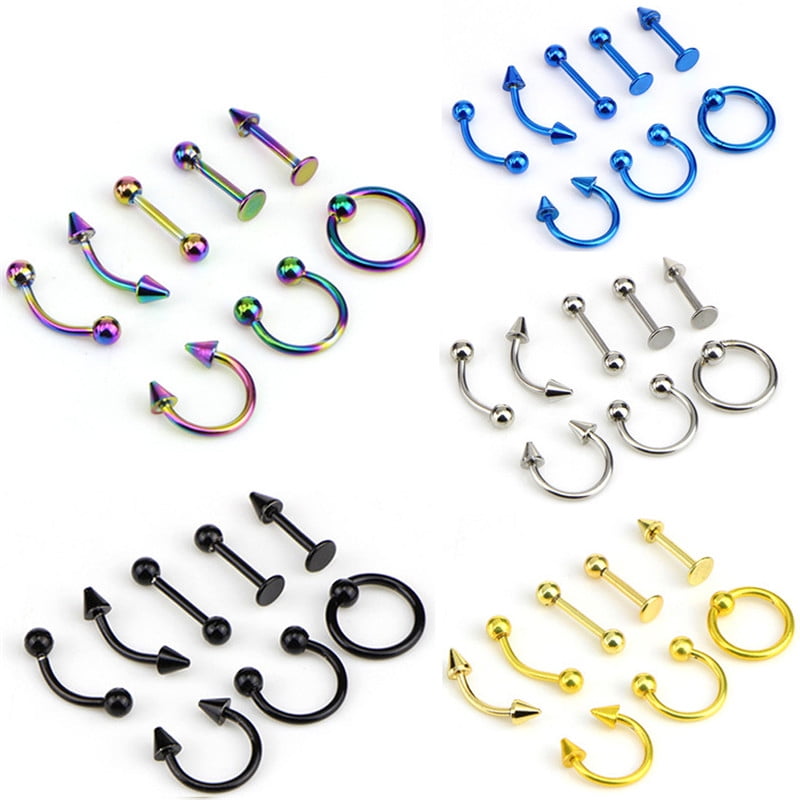 Mixed 8PCS 16G Stainless Steel Helix Piercing Jewelry Ear Eyebrow Nose Lip HK 