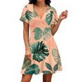 thumbnail image 4 of Hawaiian Tropical Dresses for Women V Neck Floral Print Short Sleeve Flowy Wrap Dress Vacation Dresses, 4 of 5