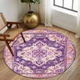 thumbnail image 3 of Round Rug 5Ft, Purple Bohemia Ethnic Pattern Soft Non-Slip Washable Felt Carpet Pad, Vintage Boho Geometric Area Rugs for Living Room Bedroom Kids Room, 3 of 9