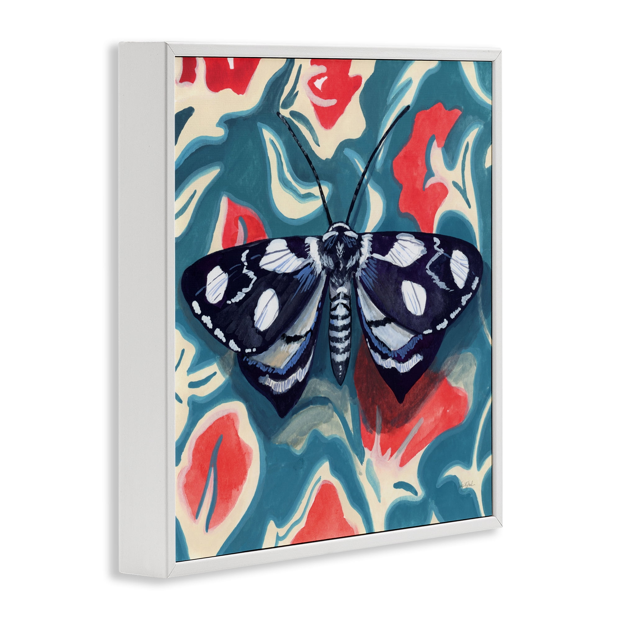 Stupell Industries Symmetrical Moth On Beautiful Flowers White Framed Giclee Art, design by Kate Jarvik Birch
