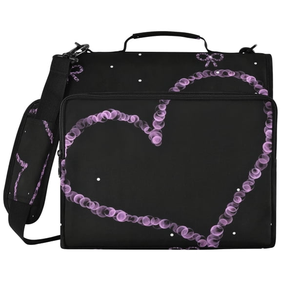 Purple Heart Bow Printed Zipper Binder with Handle&Shoulder Strap 2 inch 3 Ring 500 300 Sheet Capacity File Folder Organizer
