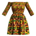 thumbnail image 3 of Bintarealwax African Dresses for Women Floral Off the Shoulder Mini Smocked Dress with Short Sleeve Party, 3 of 3