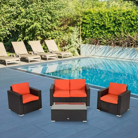 kinbor furniture outdoor cushions patio rattan wicker sectional 4pcs pe sofa orange