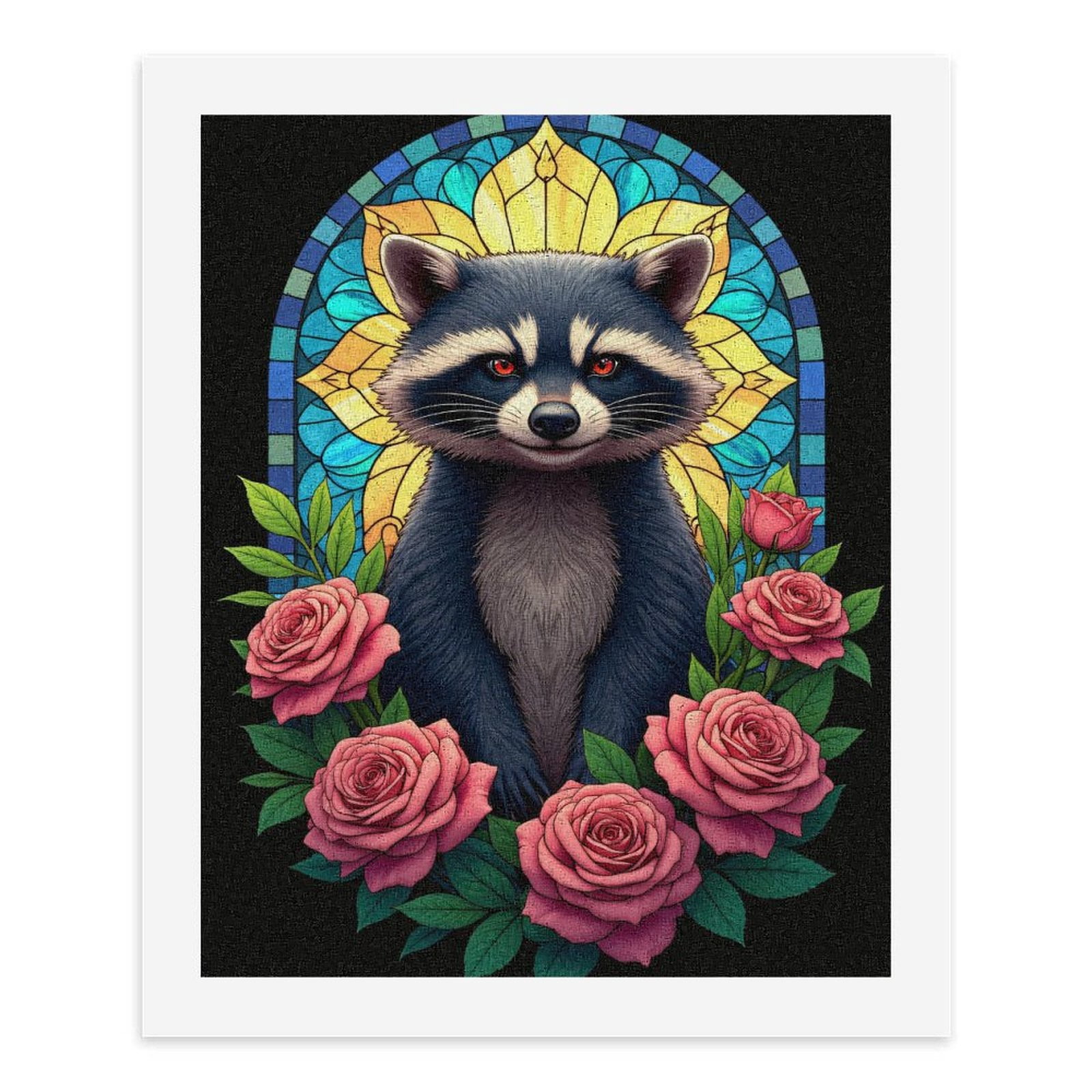Paint By Numbers Kit for Adults Beginner - DIY Raccoon Floral Stained Glass Art Canvas Painting Kits for Adults, Frameless Paint By Number for Adults for Home Wall Decor 16x20 Inch