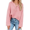thumbnail image 4 of HSHDLDF Women's Oversized Sweaters Batwing Long Sleeve Loose V Neck Button Henley Tops Pullover Knit Jumper, 4 of 5