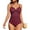 Burgundy, variant on Charmo Women Ribbed One Piece Bathing Suits Ruffle V Neck Swimsuit High Cut Monokini