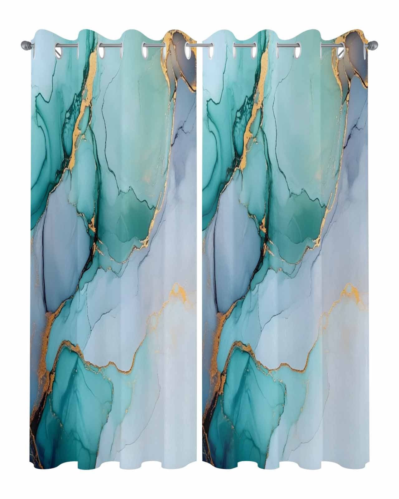 nqOlkjepod Outdoor Curtains for Patio Waterproof, Teal Marble Outdoor Privacy Panels Grommet, Green Abstract Art Modern Blackout Outside Curtains for Porch/Cabana/Pergola/Gazebo 54"x84", 2 Panels