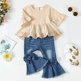 thumbnail image 2 of Toddler Baby Girls Clothes 18 Months Girls Outfits 24 Months Girls Short Sleeve Round Neckline Top Jeans Pants 2PCS Girls Clothing Set Apricot, 2 of 8