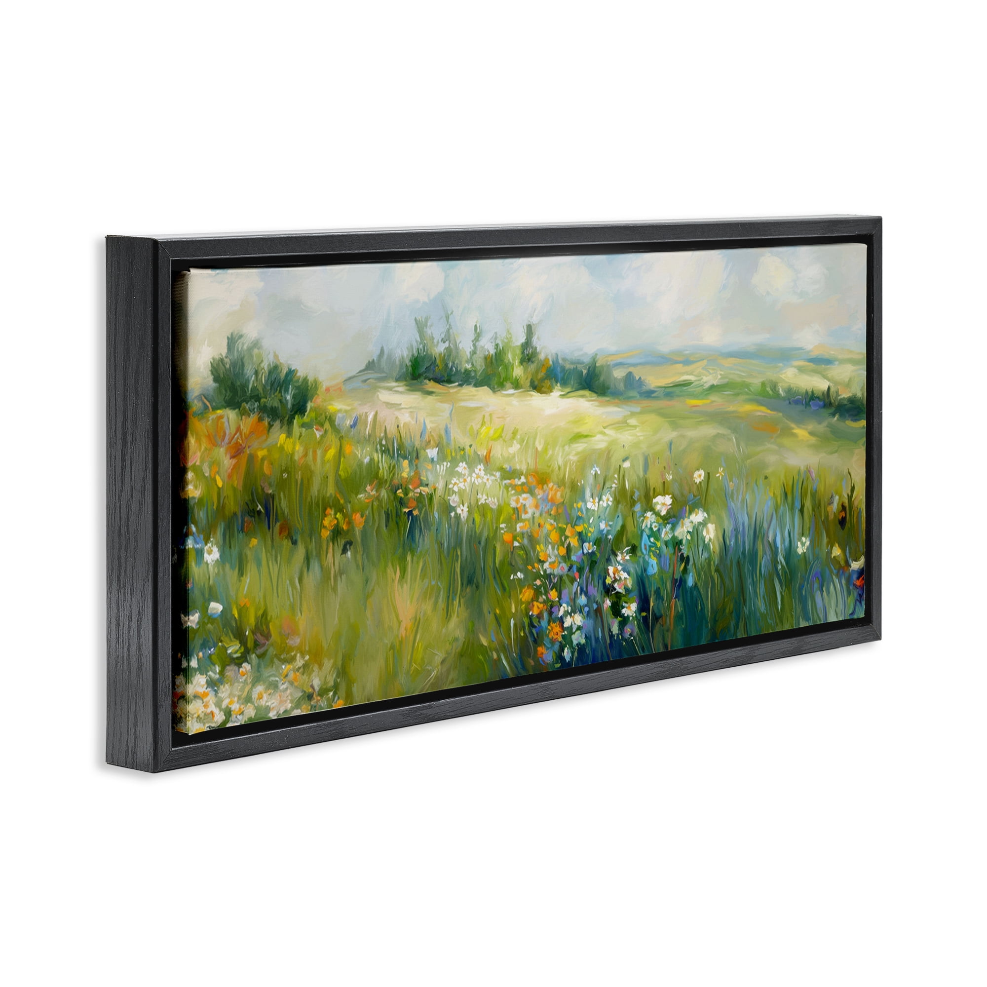 Stupell Industries Prairie Panorama Scene Landscape & Nature Painting Black Floater Framed Canvas Art Print Wall Art, 31 x 14