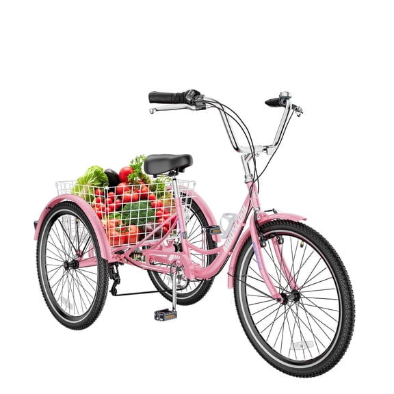 MOONCOOL Adult Tricycles 7 Speed, 16/20/24/26 inch 3 Wheel Bikes, Three-Wheeled Bicycles Cruise Trike with Shopping Basket for Seniors, Women, Men, Teenager, Kids