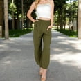 thumbnail image 4 of Women's Wide-Leg Elastic Waist Pants with Side Pockets - Large, Olive Green, 4 of 7