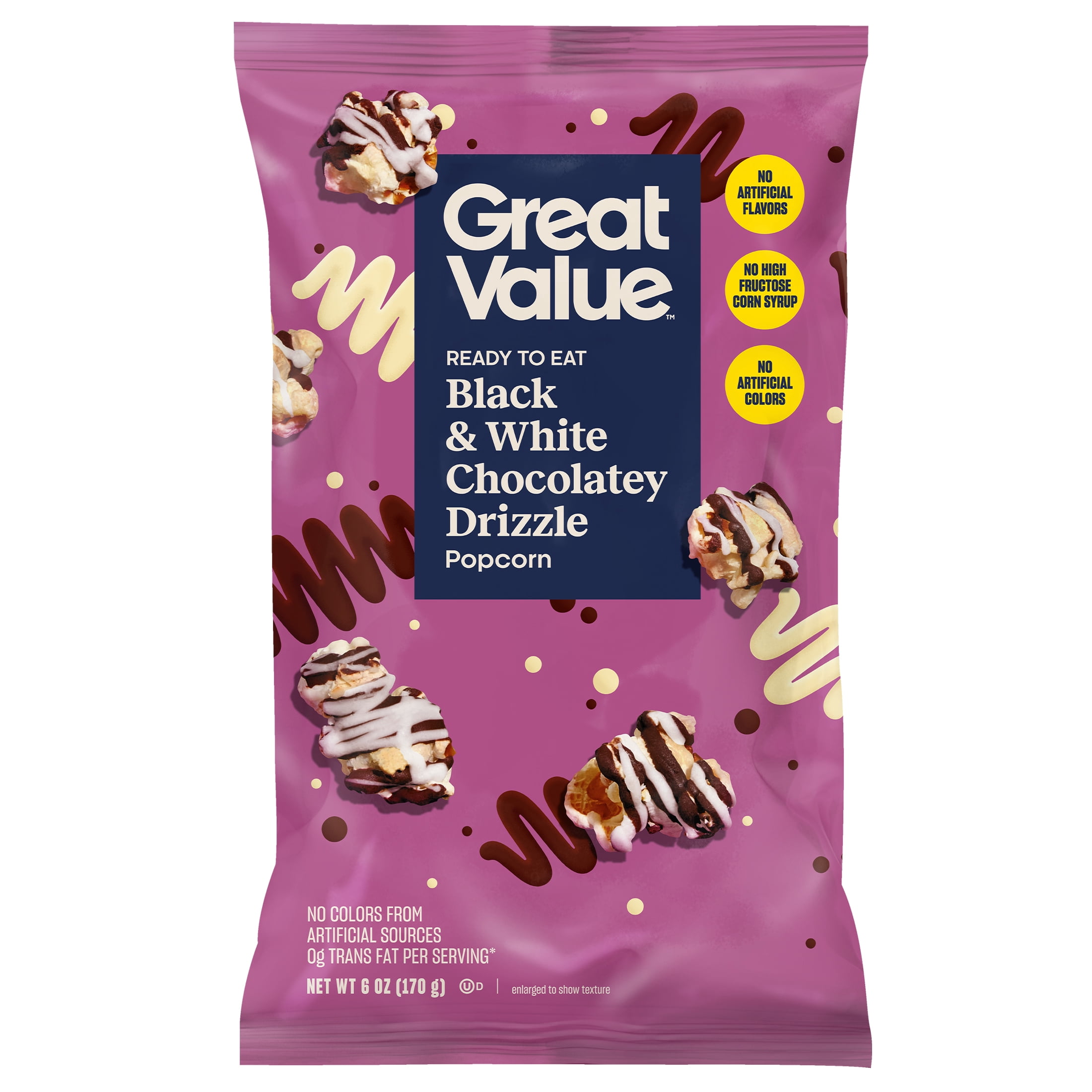 (4 pack) Great Value Black and White Drizzle Popcorn, 6 oz