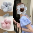 thumbnail image 3 of Korean Design Elastic Hairband with 3D Flower, Polyester, 18cm, Blue/Pink, 3 of 8