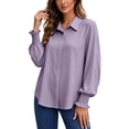 thumbnail image 2 of Button Down Shirts for Women Smocked Cuffed Solid Colors Shirt Work Office Casual Collar Long Sleeve Tops, 2 of 6