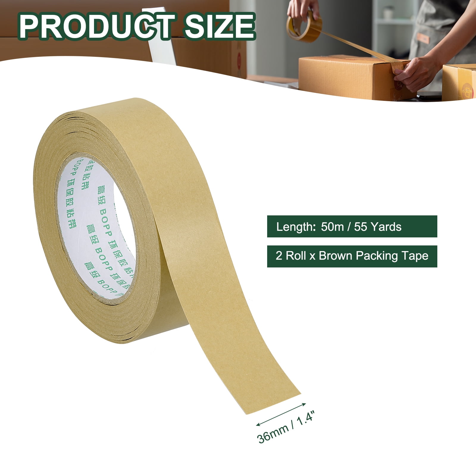 Uxcell 0.8" x 55 Yards Brown Packing Tape, 1 Roll Heavy Duty Kraft Tape for Sealing Cardboard Boxes