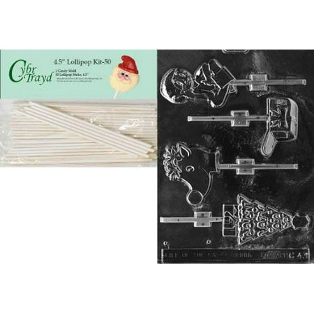 

Cybrtrayd 45St50-C043 Assortment with Drummer Lolly Christmas Chocolate Candy Mold with 50 Cybrtrayd 4.5-Inch Lollipop Sticks