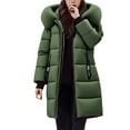 thumbnail image 3 of Long Puffer Jacket Women - Full Zip Hooded Thickened Down Coat with Faux Furry Trim Big Hood, Womens Winter Parkas (S, Army Green), 3 of 4