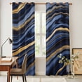 thumbnail image 4 of Marble Kitchen Curtains 96 Inch Length, Navy Blue Modern Abstract Gold Gradual Art Grommet Top Bedroom Living Room Curtains, Light Filtering Cafe Curtain Drapes 2 Panels Set 104''x96'', 4 of 9