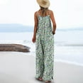 thumbnail image 3 of Casual Loose Overalls Jumpsuits For Women One Piece Sleeveless Printed Wide Leg Long Pant Rompers With Pockets Green XXXL, 3 of 5