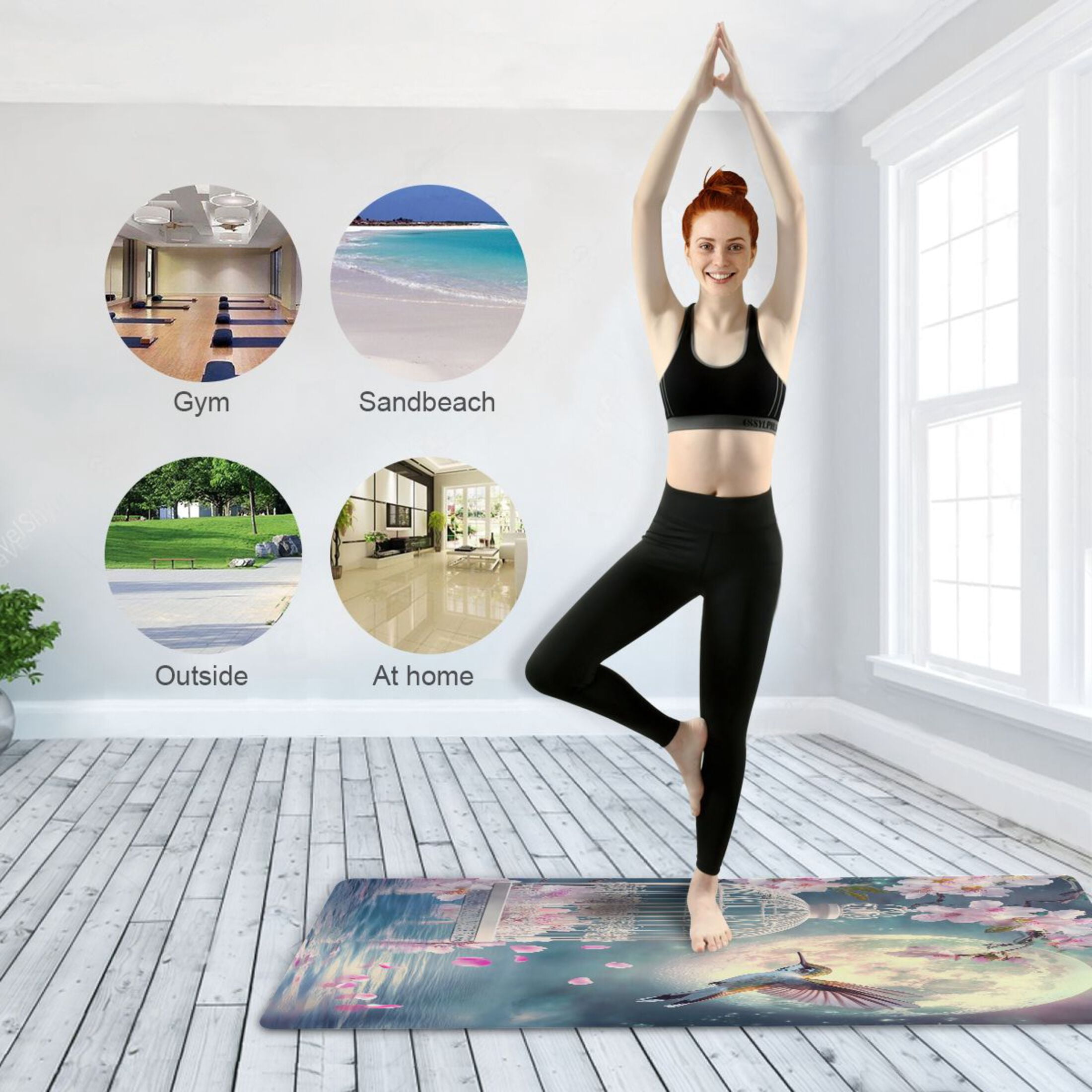 BZSMCE Yoga Mat Women Hummingbird Flowers Moon Water Fitness Mat