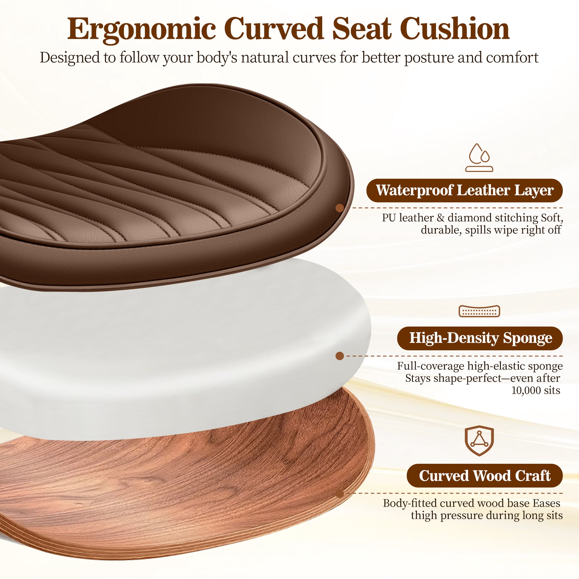 COOLHUT Home Office Chair, Armless Adjustable Height Small Office Desk Chair, PU Leather Swivel Computer Chair, Modern Walnut Bentwood Chair for Office, Reading Meeting Room, Makeup Vanity, Khaki