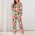 thumbnail image 2 of KLL Watermelon Print Women's Long Sleeve Pajamas with Pants Sleepwear Loungewear 2 Set-Medium, 2 of 7