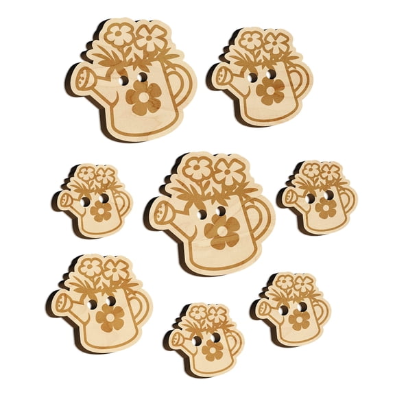 Cute Watering Can with Flowers Wood Buttons for Crochet Knitting Sewing DIY Craft - 0.75 Inch Small (12pcs)