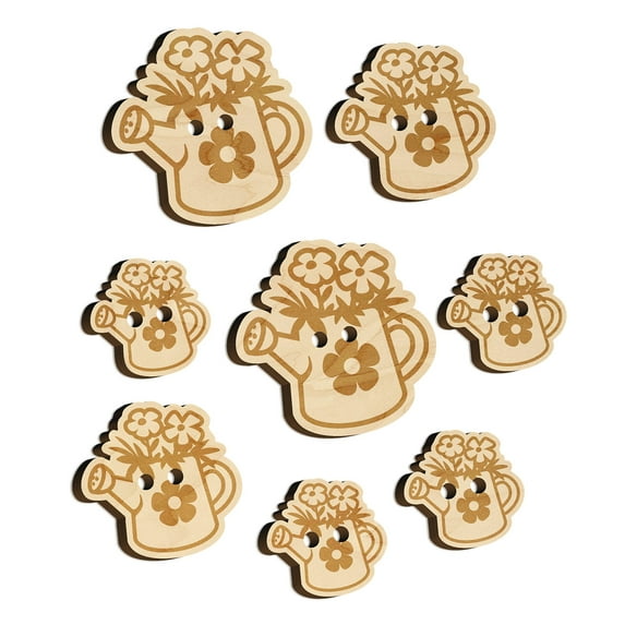 Cute Watering Can with Flowers Wood Buttons for Crochet Knitting Sewing DIY Craft - 1.25 Inch Large (5pcs)