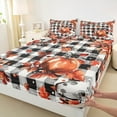 thumbnail image 3 of jejeloiu Autumn Pumpkin Maples Full Size Sheets,White Black Checkered Bed Sheets,Rustic Farmhouse Cabin Sheet Sets For Men Women,Luxury Bedroom Decor,4-Piece, 3 of 7