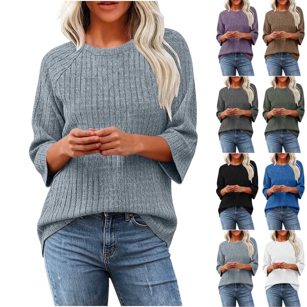 Neewe Women's Casual 3/4 Sleeve T-Shirts Round Neck Tunic Tops Basic Tees Blouses Business Pullover