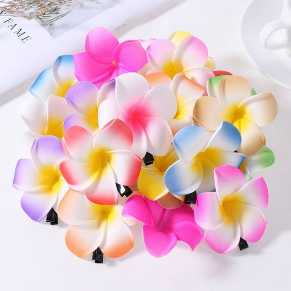 Housoutil Hawaiian Plumeria Hair Clips 12Pcs Multicolor Simulated Tropical Flower Hair Accessories Foam Clips for Women Summer Party Beach Decor