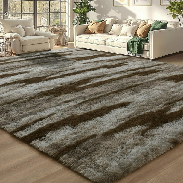 Alfombra Merelax de 183 x 274 cm, suave y esponjosa, beige, peluda