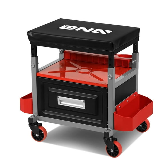 DNA Motoring Automotive Mechanic Stool Work Seat, Adjustable Height, 350 lbs Capacity, Swivel Casters, 17.5" H x 23.6" W x 15.8" D