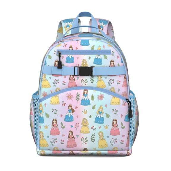 Rainbow Princess Flower Pattern Backpack for School,Cute School Bag,Schoolbag with Adjustable Shoulder Straps & Padded Back,15.25"x11.5"x5.25"