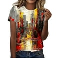 thumbnail image 1 of Penkiiy Hauts pour Femmes Tendance Mode Décontracté Col Rond Imprimés Manches Courtes T-Shirt Col Rond Multicolore, 1 of 6
