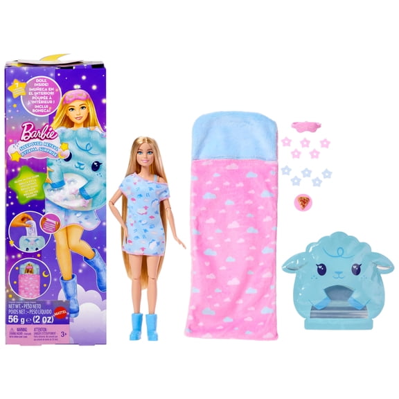 Barbie Party Unboxed Sleepover Reveal Series Blue Pajama Doll & Accessories with 7 Surprises
